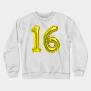 Yellow Gold 16th Birthday Metallic Helium Balloons Numbers Crewneck Sweatshirt